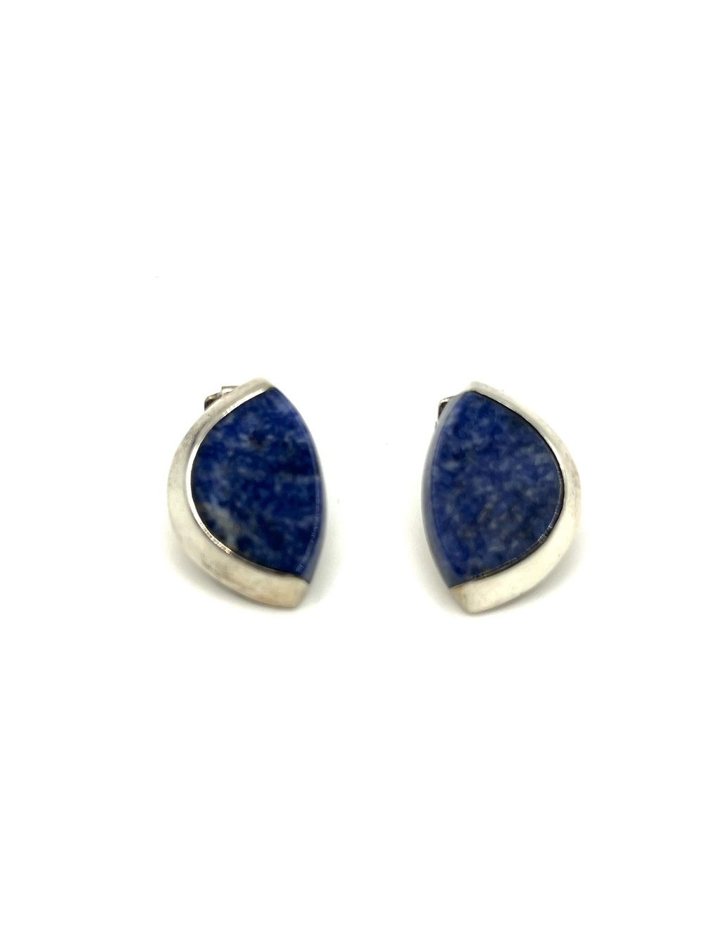 Blue Gem Stone Sodalite Sterling Silver Clip Earrings 925